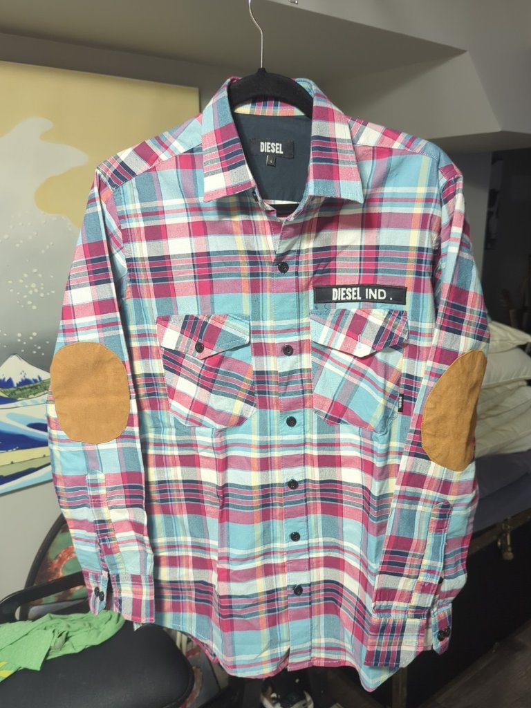 Rare Diesel Shirt Flannel Elbow Patches Embroidered Large Lrg L